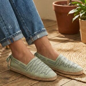 Tory Burch NEW Tory Ribbon Espadrille Flats Mint Green Logo Bow Women's Size 6